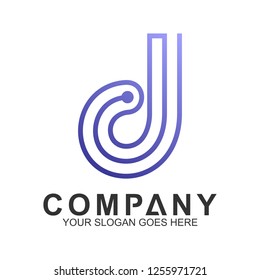 letter D logo with electronic circuit shape