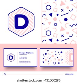 Letter D logo element with seamless pattern and business card. Vector design template elements for your application or corporate identity