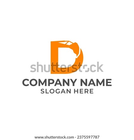 Letter D logo with excavator arm. D excavator logo template, hydraulic logo initials