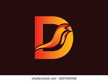 Logo de la carta D con forma de llama de fuego, emblema, concepto de diseño, símbolo creativo, negocios de iconos o plantilla de diseño del logotipo de la ilustración vectorial corporativa.
