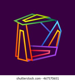 Letter D logo formed by colorful neon lines. Multicolored vector design for presentation, web page, app icon, card, labels or posters.