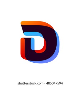 Letter D logo formed by colorful overlay ribbon. Font style, vector element for application icon, t-shirt or card.