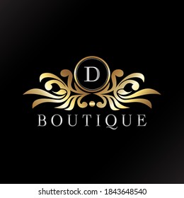 Letter D Logo Gold Luxury Boutique Badge Decorative Ornate Elegance Ornament  Vector Design
