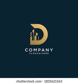 Letter D logo with golden abstract style Premium Vector part 1