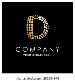 Letter D logo , golden Bold sphare logo on white background . Place for Company name and tag line . Business logo - vector illustration