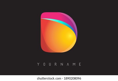 Logo de la letra D con diseño de color gradiente. Plantillas de tarjetas de visita. Ilustración de vector redondeada colorida con letra D.
