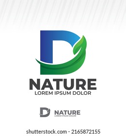 Letter D logo with green leaf illustration, Leaves icon vector set isolated on white background.