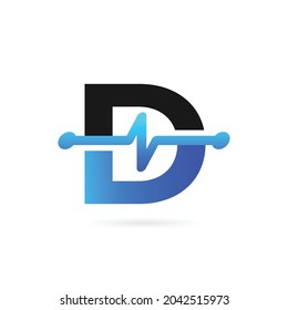 letter d logo with heartbeat concept
