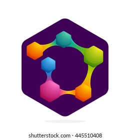 Letter D logo with Hexagon and lines. Bright color vector design for your science, biology, physics, chemistry company. Icon for banner, presentation, web page, app icon, card, labels or posters.