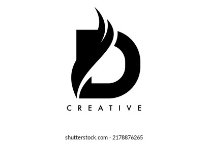 Letter D Logo Icon Design with Swoosh and Creative Cut Curved Shape Vector Illustration.