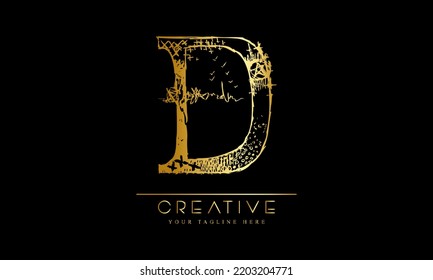 Elementos de plantilla de diseño de icono del logotipo de la letra D con color dorado