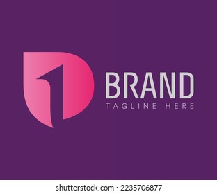 Letter D logo icon design template elements  Gradient pink letter D logo and number one icon isolated purple background  negative space style  Usable for Branding   Business Logos 

