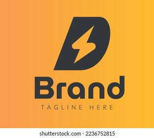 Letter D logo icon design template elements. Initial letter D logo with flash bolt energy power icon. Usable for Branding and Business Logos.
