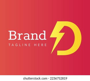 Design-Vorlagenelemente des Logos Buchstabe D. Anfangsbuchstabe D Logo mit Leuchtblitz-Energiekosten-Symbol. Für das Branding und Unternehmenslogos geeignet.
