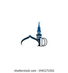 Icono del logotipo de la letra D con vector de ilustración de diseño de mezquita