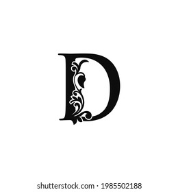 Letter D Logo Icon Template. Black and white vector design swirl ornate  elegant decorative style.