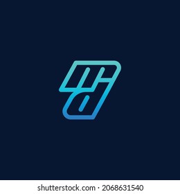 letter d logo, light blue and dark blue on a dark blue background. modern line logo design concept template