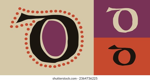 Letter D logo. Lindisfarne calligraphy in majuscule Celtic, Anglo-Saxon, Irish style with red dots pattern. Dim colored medieval initial. Vintage illuminated dropcap for brewery, heraldic monograms.