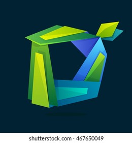 Letter D logo in low poly style with green leaves. Ecology vector design for presentation, web page, app icon, card, labels or posters.