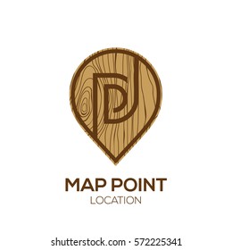 Letter D Logo Map Point Location with wooden texture,Pin maps symbol