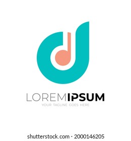 Letter D logo and melody design template, music icons