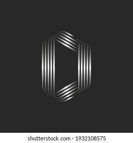 Letter D logo monogram creative initial weaving pattern, overlapping metallic striped smooth thin lines shape, calligraphic curls emblem.