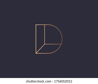 Letter D logo monogram, minimal style identity initial logo mark. Golden gradient parallel lines vector emblem logotype for business cards initials invitations ect.