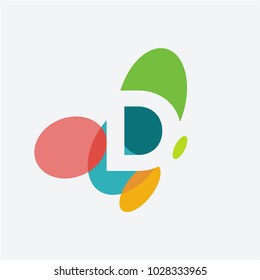 Letter d logo with the letter d in the negative space in white and and colorful ovals in the background.