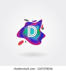 Letter D Logo on the colorful background. A Letter Alphabet Design with colorful splat and liquid background.