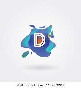 Letter D Logo on the colorful background. A Letter Alphabet Design with colorful splat and liquid background.
