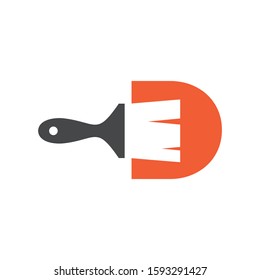Letter D Logo With Paint Brush Design. Home Building Decoration Icon Graphic. Digital Painting Proffesional Vector.