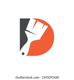 Letter D Logo With Paint Brush Design. Home Building Decoration Icon Graphic. Digital Painting Proffesional Vector.