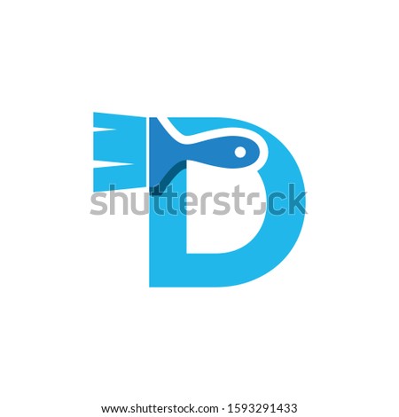 Letter D Logo With Paint Brush Design. Home Building Decoration Icon Graphic. Digital Painting Proffesional Vector.