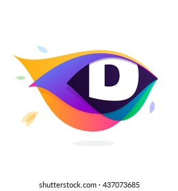 Letter D logo in peacock feather icon. Multicolor vector alphabet letters for app icon, corporate identity, card, labels or posters.