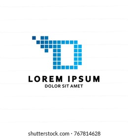 letter D logo with pixel and matrix shapes