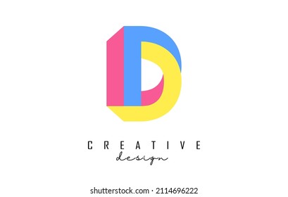 Letter D Logo with pop art and optical illusion design. Geometric vector illustration with three colors and twisted design.