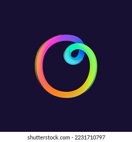 Letter D logo. Rainbow gradient one line icon. Overlapping multicolor emblem with glossy shine. Ideal for colorful app, street art design, bright advertising, toy packaging, multimedia identity.