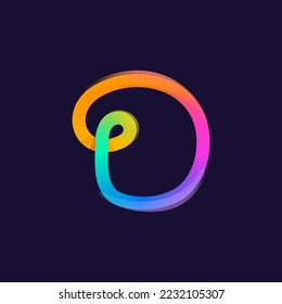 Letter D logo. Rainbow gradient one line icon. Overlapping multicolor emblem with glossy shine. Ideal for colorful app, street art design, bright advertising, toy packaging, multimedia identity.