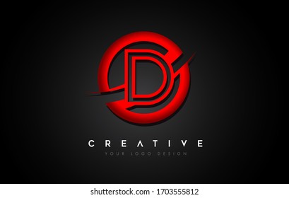 Letter D Logo with a Red Circle Swoosh Design. Creative Uppercase Letter Design Vector Illustration.