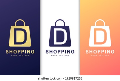 Letter D logo in shopping bag. Simple commerce logo concept