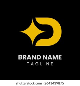 Letter D logo with a sparkling star detail, combining elegance and innovation. Ideal for brands seeking a professional and modern identity with a shining impression.