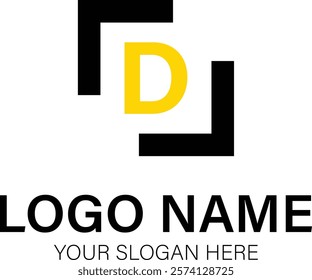 Letter D logo in square. Editable Stroke.