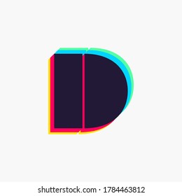 Logo de la letra D con efecto estéreo. Vibrante fuente de colores brillantes perfecta para usar en cualquier discoteca, logos de dj, afiches de electromúsica, identidad brillante, etc.