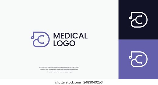 letter D logo with stethoscope icon medical healthcare logo