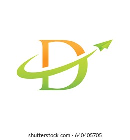 Letter D logo swash with paper airplane
