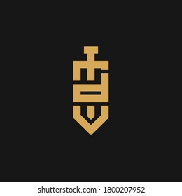 Letter D logo with sword. creative minimal monogram symbol. Universal elegant vector sign design. Premium business logotype. Graphic alphabet symbol for corporate business identity