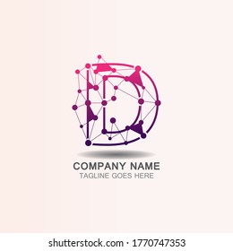 Letter D logo with Technology template concept network icon vector