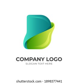 plantilla de logotipo de letra D con estilo de color azul y verde 3d