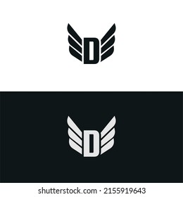 Letter D logo template with black and white backgrounds. Wings design element vector illustration.