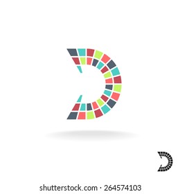 Letter D logo template. Colorful flat mosaic tiles style.